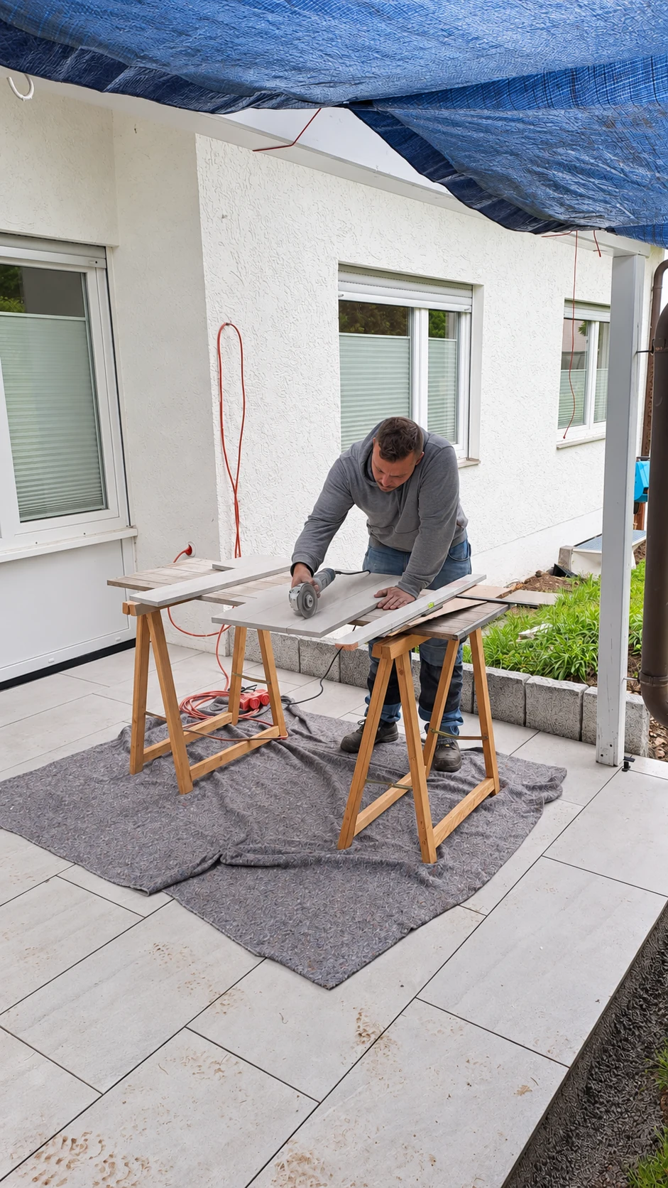 Zuschnitt von Terrassenplatten
